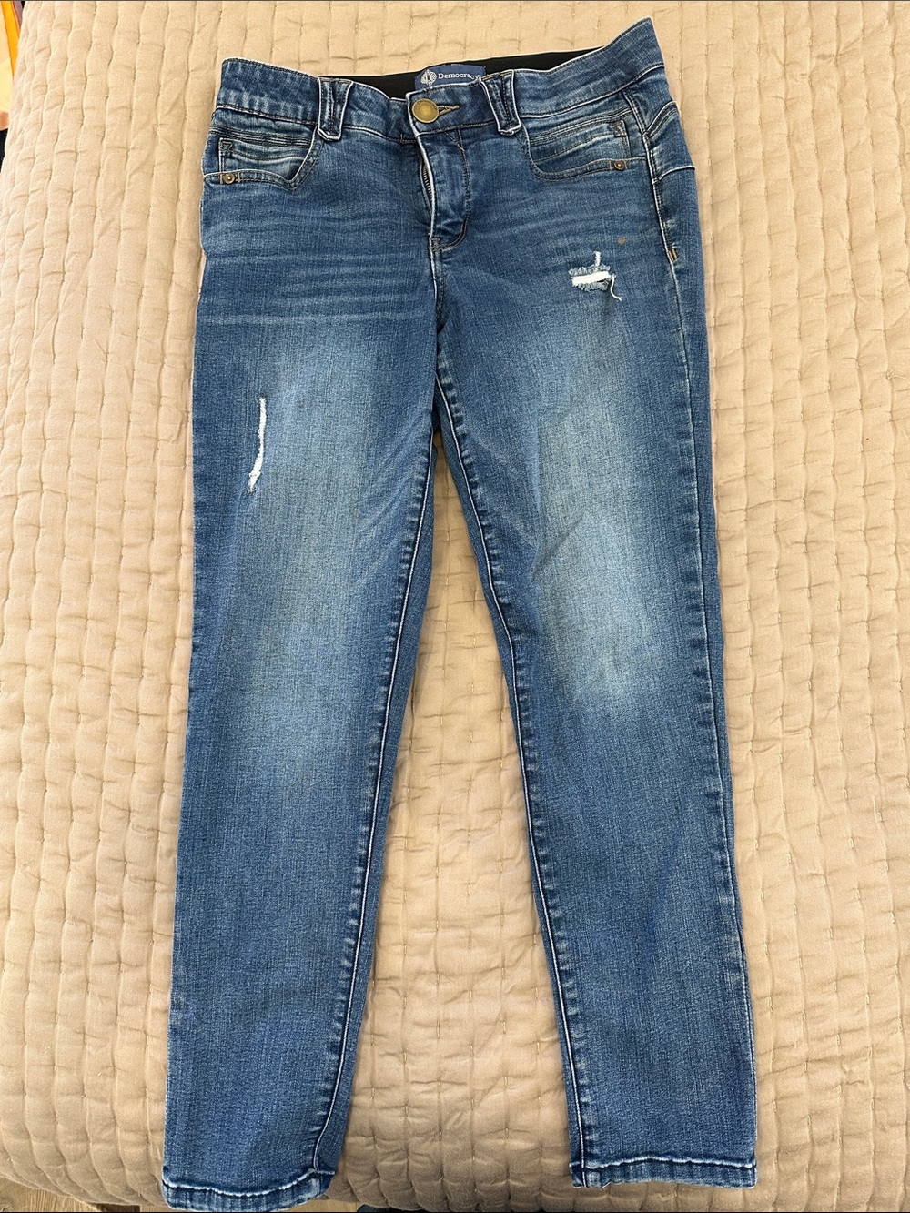 Democracy Blue Skinny Distressed Mid-Rise Jeans